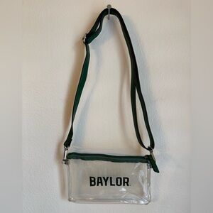 Baylor Clear Crossbody Bag with Green Strap - Stadium Approved